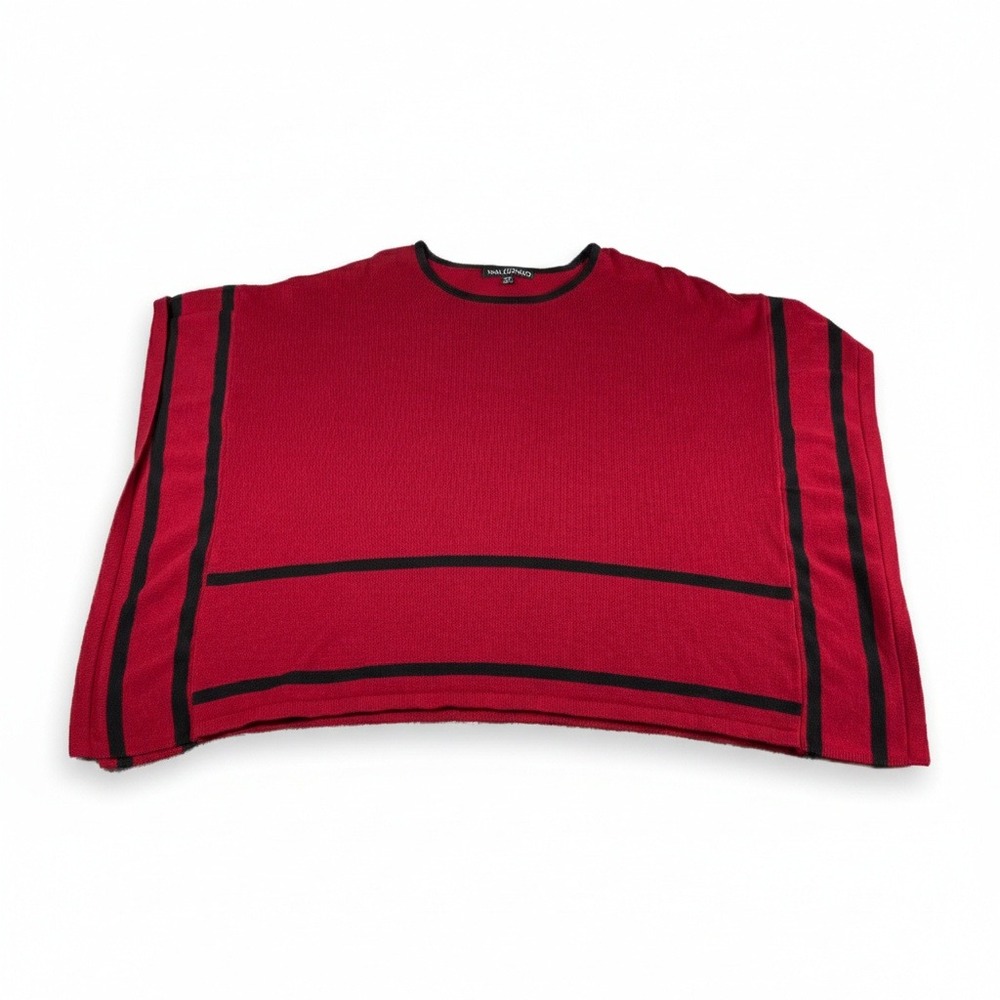 Nina Leonard Womens Red Black Striped Knit Poncho Sweater Top Size Medium